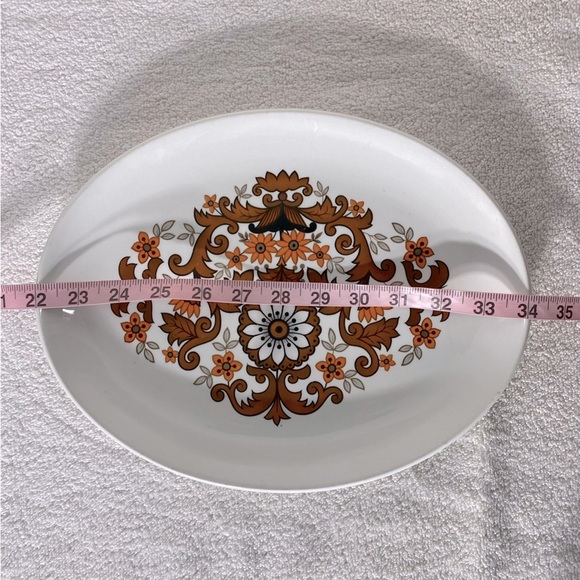 Vintage Cassandra Hostess Tableware MCM Brown Orange Floral Print Oval Platter - Picture 2 of 14